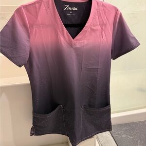 Women's Ombre V-Neck Scrub Top in Pink and Black
